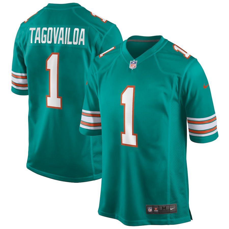 Men Miami Dolphins 1 Tua Tagovailoa Nike Aqua Alternate Game NFL Jersey